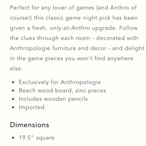 Anthropologie Deluxe Edition Clue Board Game NIB - Picture 4 of 9